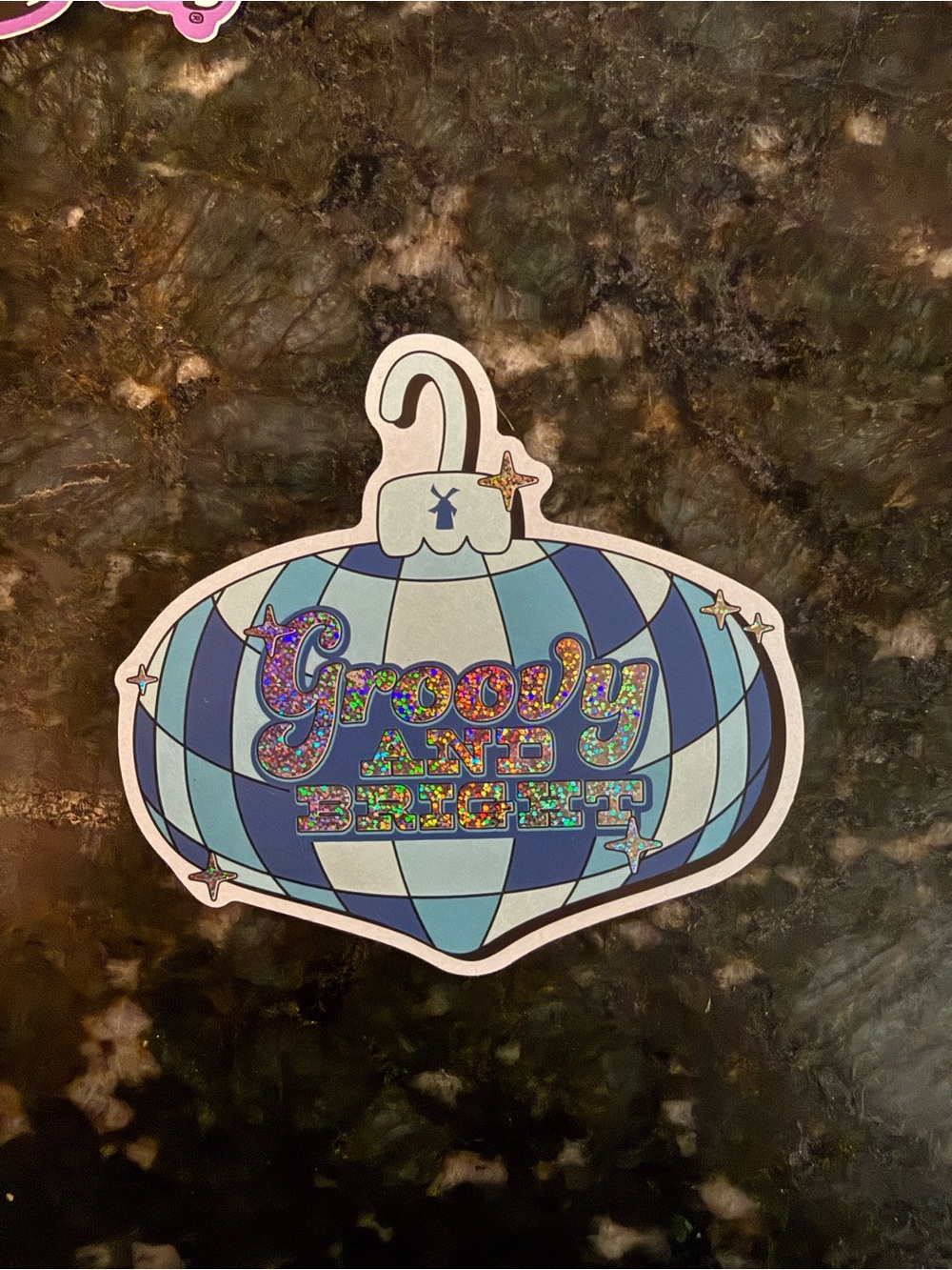 Dutch Bros Groovy and Bright Holiday Retro Disco Ornament Sticker